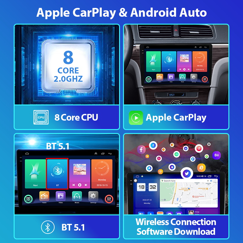 QLED Screen Android 13 8+256G 9/10inch Universal Car Radio 2000*1200 Carplay Gps Navigator Multimedia Car Dvd Player