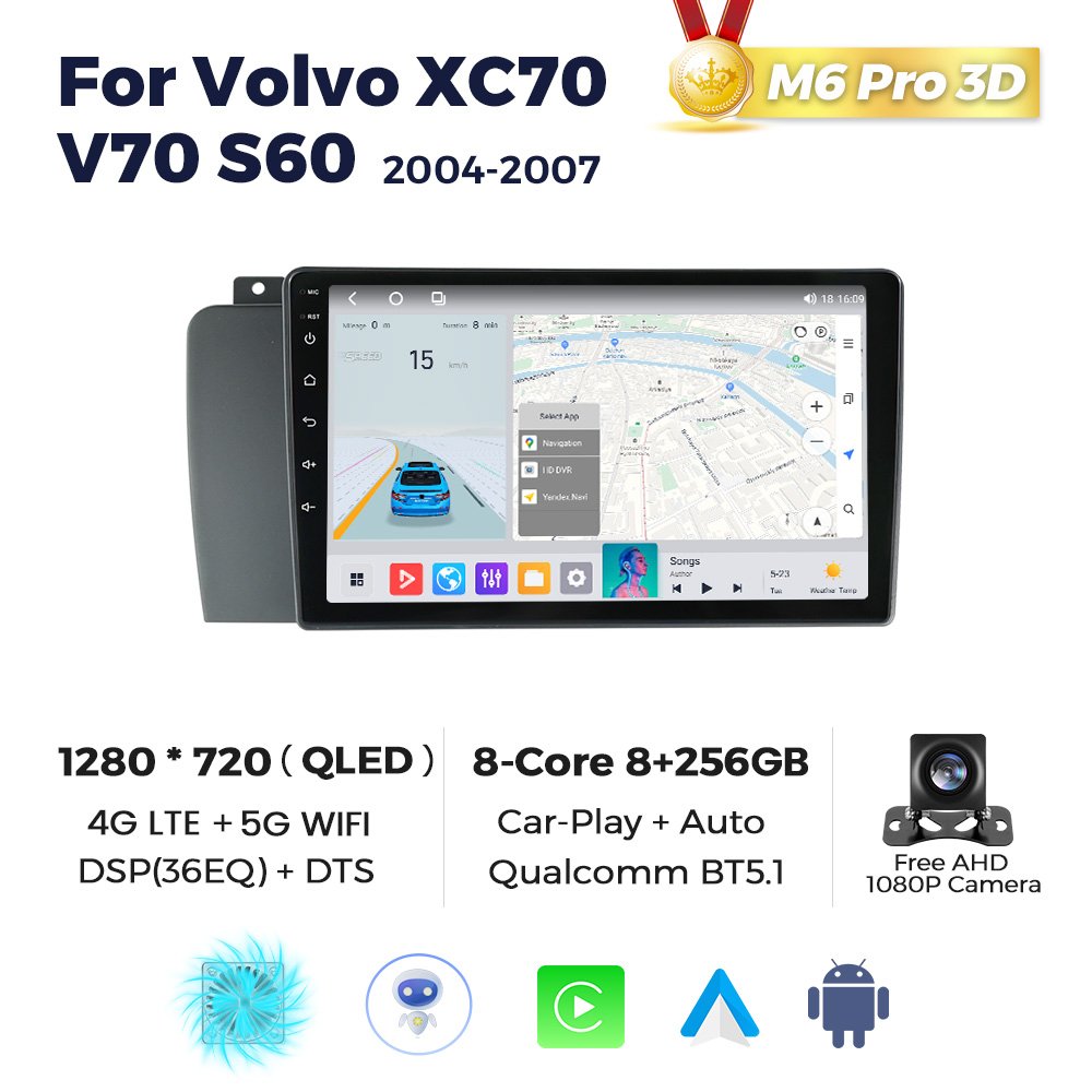 MEKEDE M6 3D 8-core 8 256GB the Newest Android System qled touch screen 4g lte wifi 1280*720 for Volvo XC70 V70 S60 2004-2007
