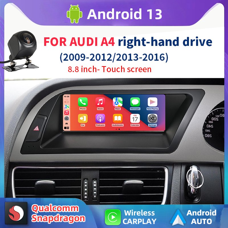 Android 13 8.8 inch touch screen CARPLAY for Audi A4 B8 A4L 2009-2012 Navigation RHD with auto radio multimedia player