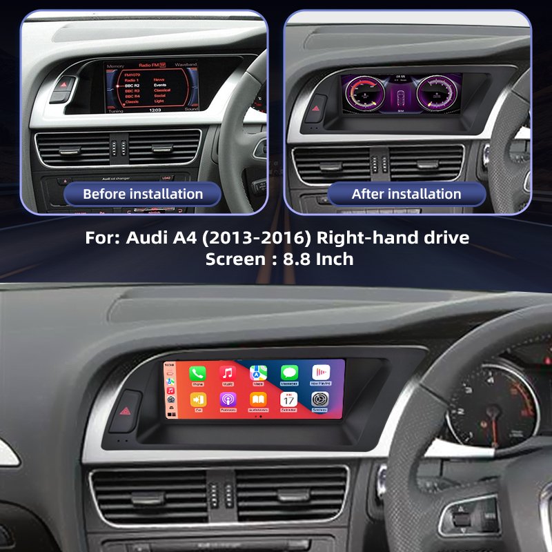 Android 13 8.8 inch touch screen CARPLAY for Audi A4 B8 A4L 2009-2012 Navigation RHD with auto radio multimedia player