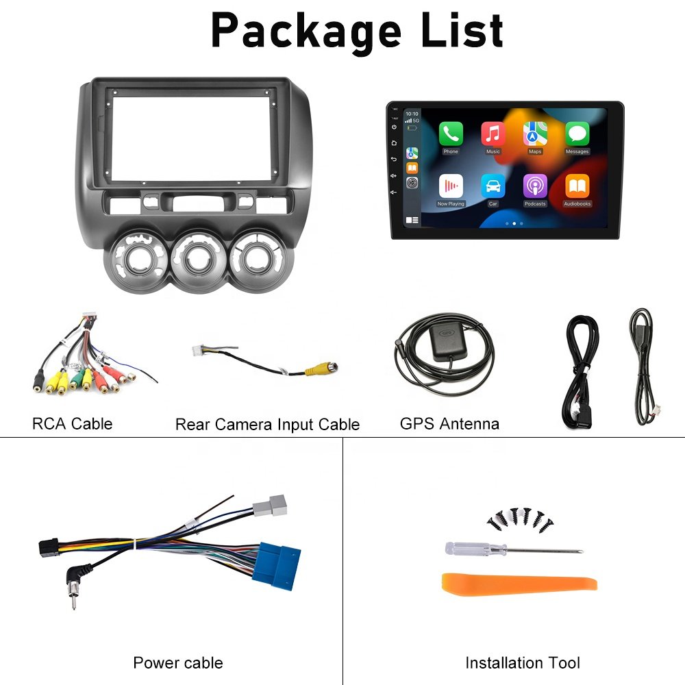 Podofo 9'' Android Car Radio Frame Car Stereo Wireless Carplay Android Auto GPS RDS HIFI Support AHD Cam For Honda Fit 2004-2010
