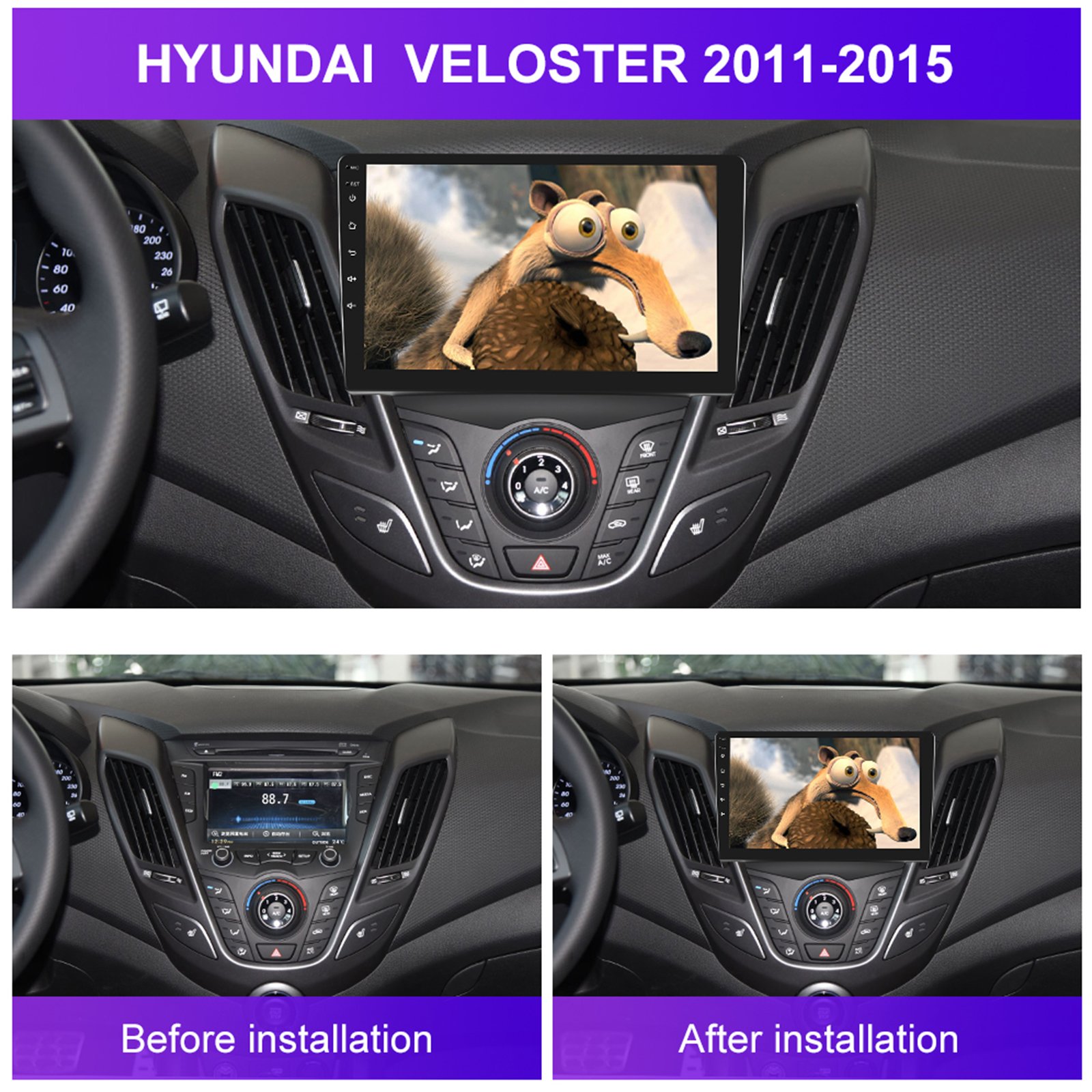 Podofo Android Car Stereo 4+64G 9'' Car Radio Wireless Carplay Android Auto For Hyundai VELOSTER 2011-2015 IPS DSP WIFI FM RDS