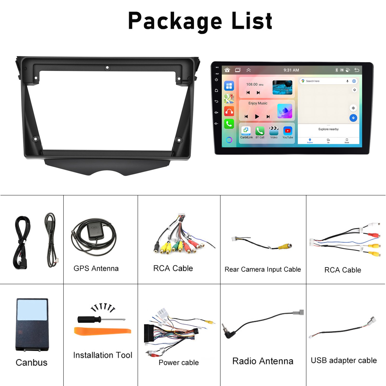 Podofo Android Car Stereo 4+64G 9'' Car Radio Wireless Carplay Android Auto For Hyundai VELOSTER 2011-2015 IPS DSP WIFI FM RDS