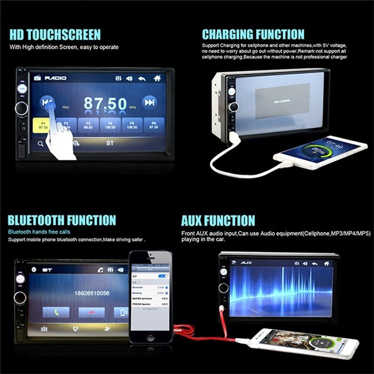 (US/UK/EU Stock) Podofo 2 Din Car Radio Stereo Radio Para Carro 7" Touch Screen BT FM 7023B Steering Wheel Control Rear Camera