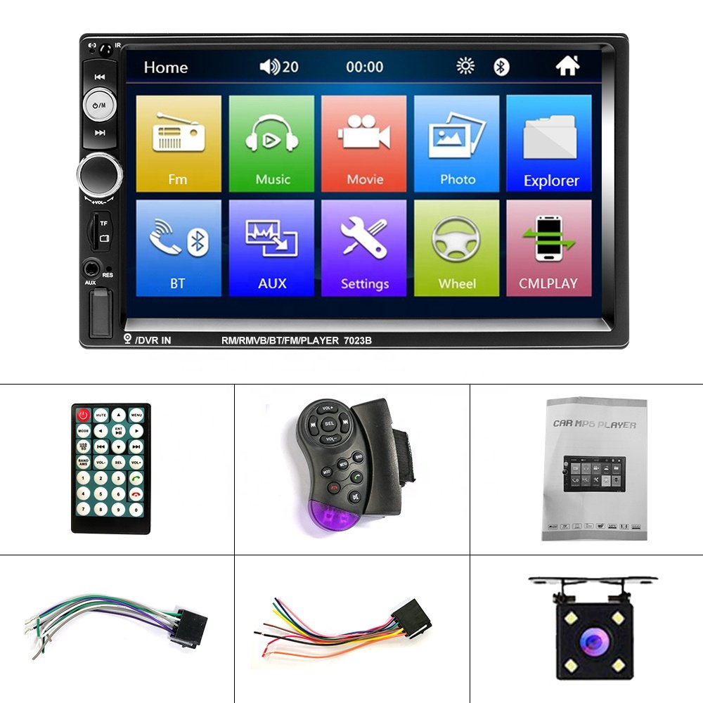(US/UK/EU Stock) Podofo 2 Din Car Radio Stereo Radio Para Carro 7" Touch Screen BT FM 7023B Steering Wheel Control Rear Camera