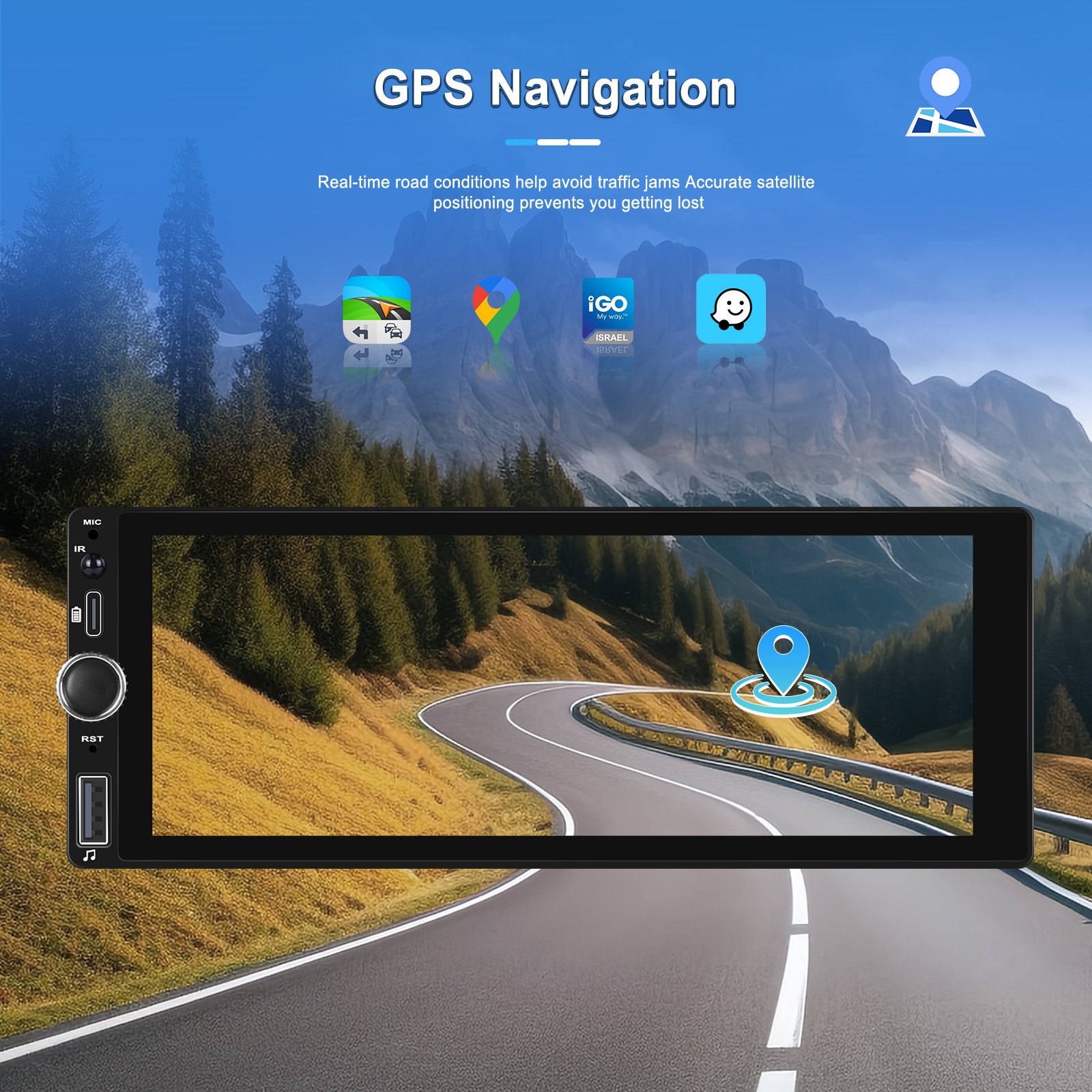 Podofo Android Car Radio 2+64G Single Din 6.86 Inch Touch Screen CarPlay/Android Auto 1080P GPS WIFI FM RDS Type C Port