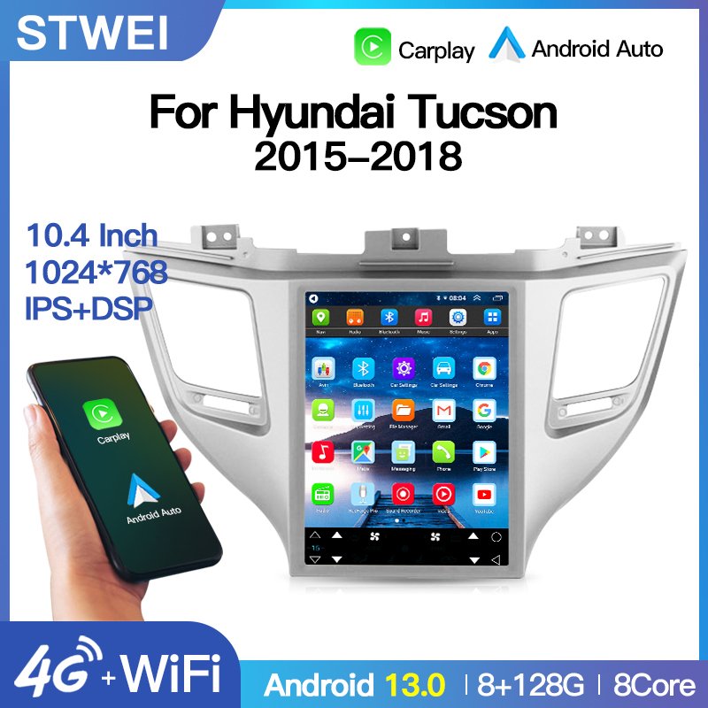 Car Radio For Hyundai Tucson 2015-2018 Tesla Style Screen Multimedia Video Player Navigation GPS Android 13 Carplay BT Wifi DSP