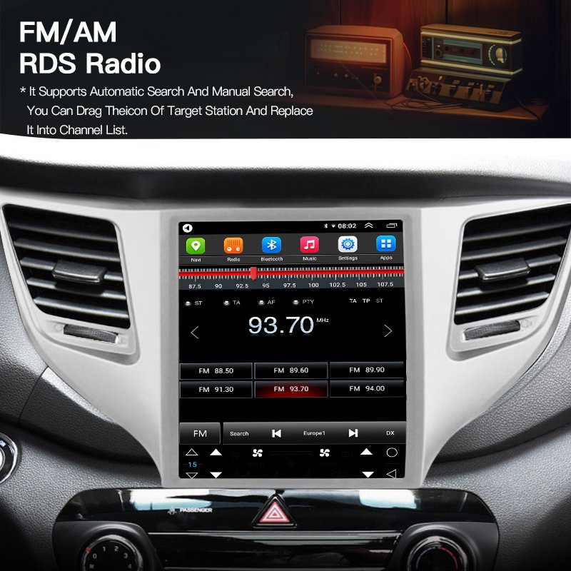 Car Radio For Hyundai Tucson 2015-2018 Tesla Style Screen Multimedia Video Player Navigation GPS Android 13 Carplay BT Wifi DSP