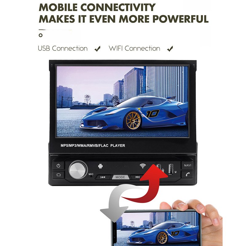 CareDrive Car Mp3 Mp5 Player Sing 1 Din 7 Inch Retractable Screen With Rear Camera Car Radio Dvd Player