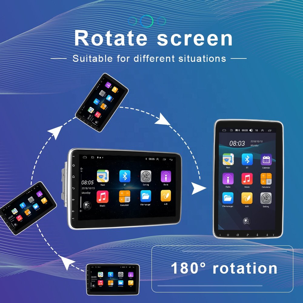 Podofo Double Din Android Car Radio 10 Inch Car Stereo Autoradio with 180 Degree Rotating Touch Screen GPS Wifi BT FM RDS