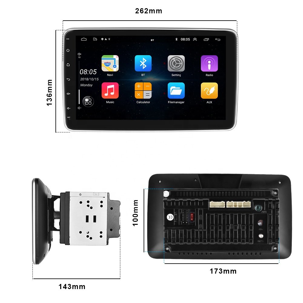 Podofo Double Din Android Car Radio 10 Inch Car Stereo Autoradio with 180 Degree Rotating Touch Screen GPS Wifi BT FM RDS