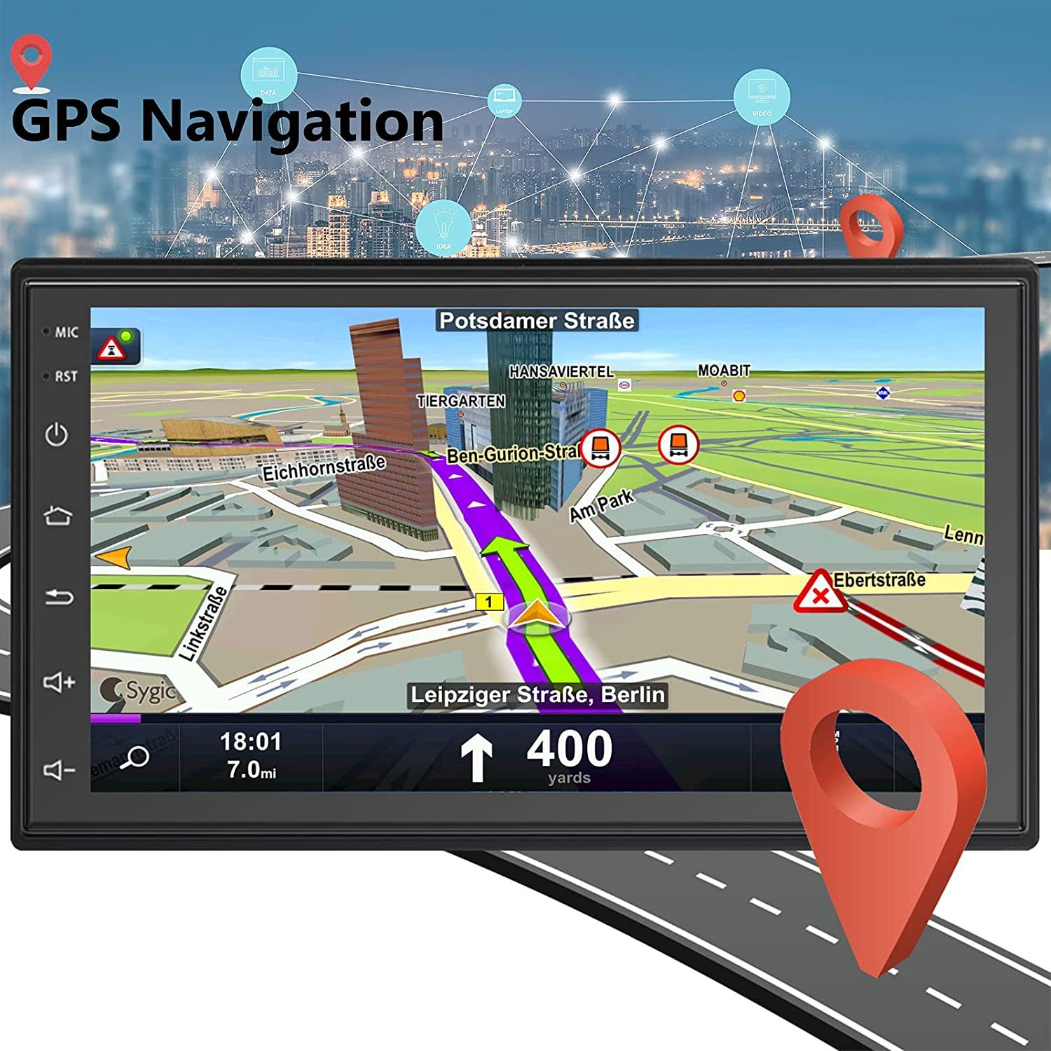 Podofo 7'' 2+64GB Android Car Radio Video Stereo 2 Din HD 2.5D Tempered Glass Touch Screen GPS WIFI FM BT RDS