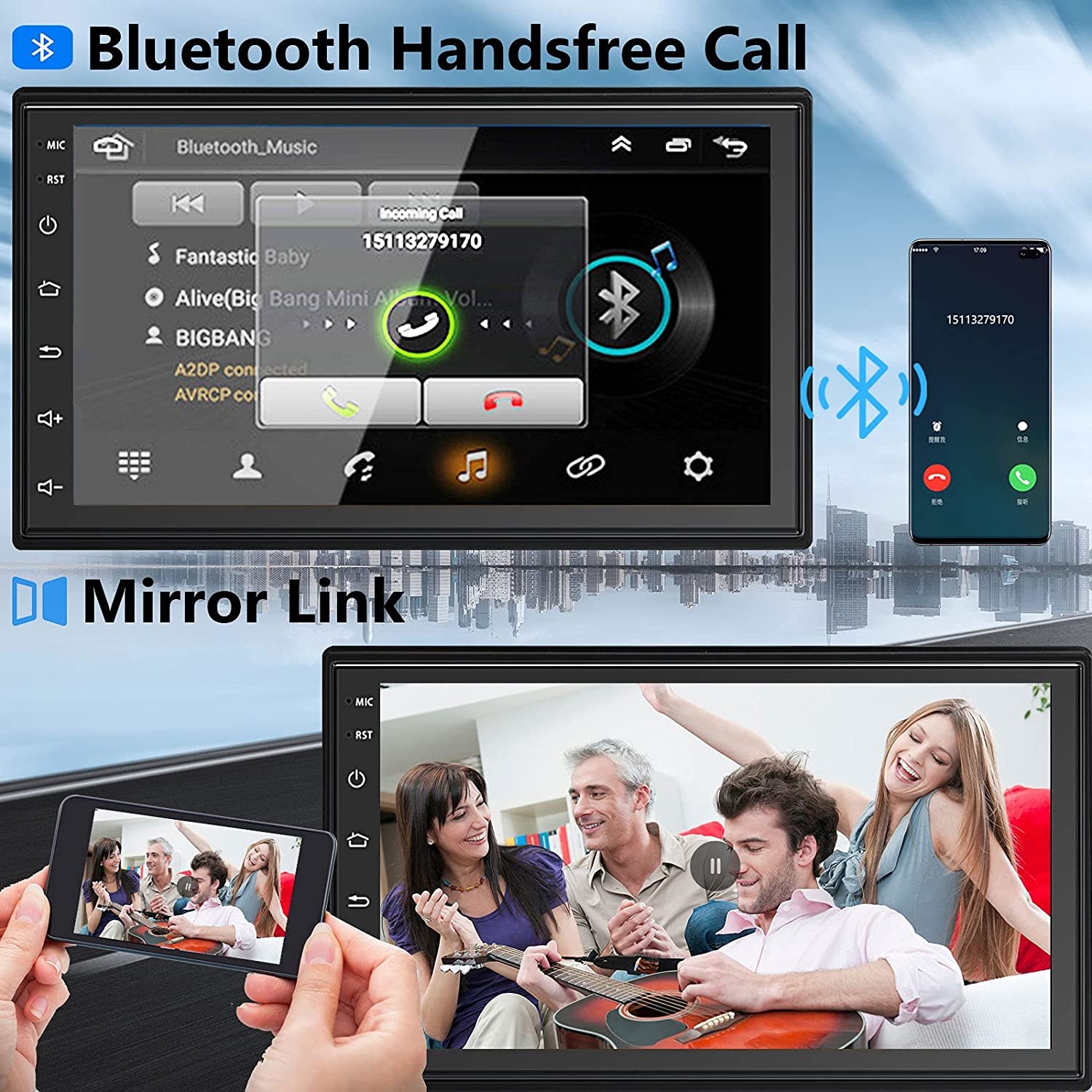 Podofo 7'' 2+64GB Android Car Radio Video Stereo 2 Din HD 2.5D Tempered Glass Touch Screen GPS WIFI FM BT RDS