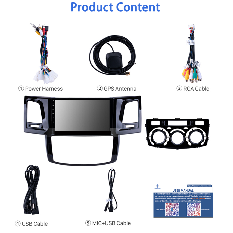 9 inch Radio Automotive Car Android Player for 2008-2014 Toyota Fortuner Hilux Manual AC LHD Support TPMS Carplay