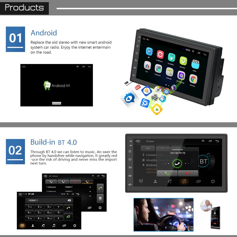 Podofo 2+64G Android 2 Din Car Stereo Radio Autoradio GPS Wifi BT FM RDS For Toyota/Nissan/Hyundai/Kia/Universal