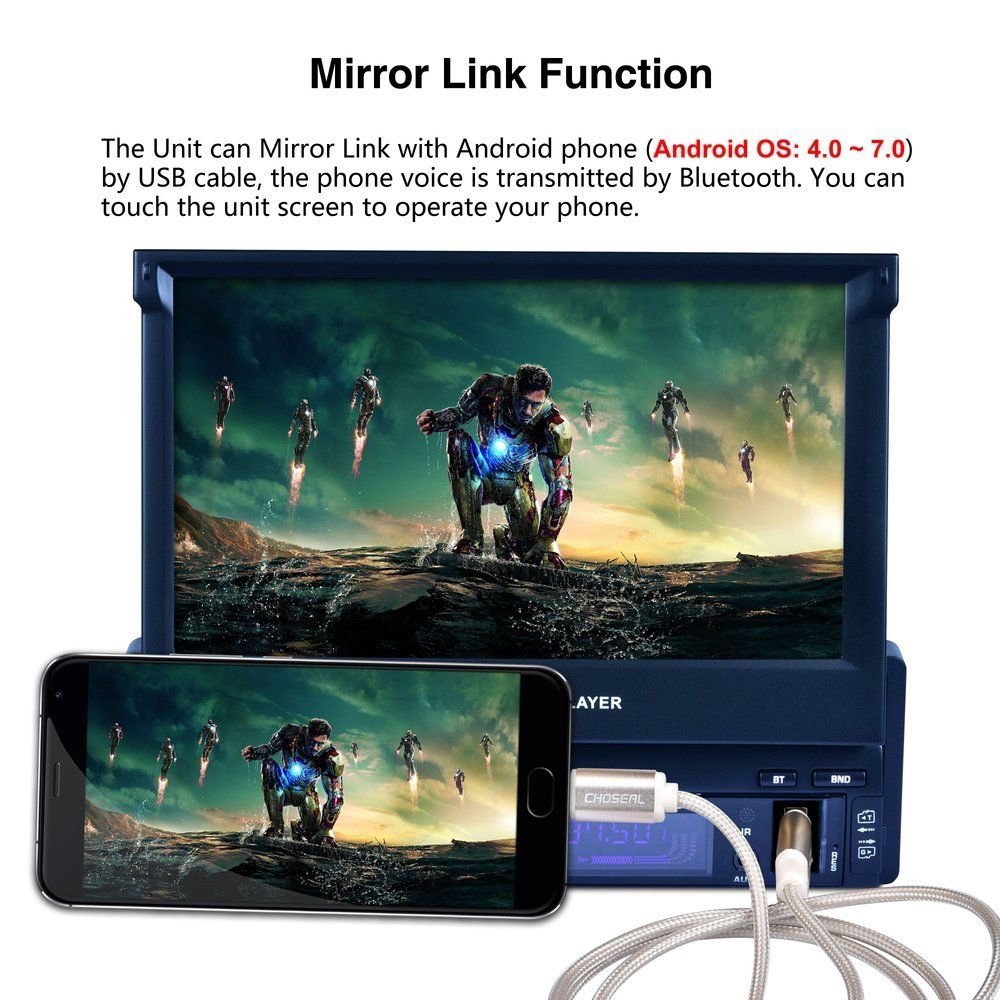 Podofo Car Radio 1 Din 7" HD Detachable Touch Screen Single Din Car Stereo Autoradio Support FM USB AUX SD MP5 + Rear Camera
