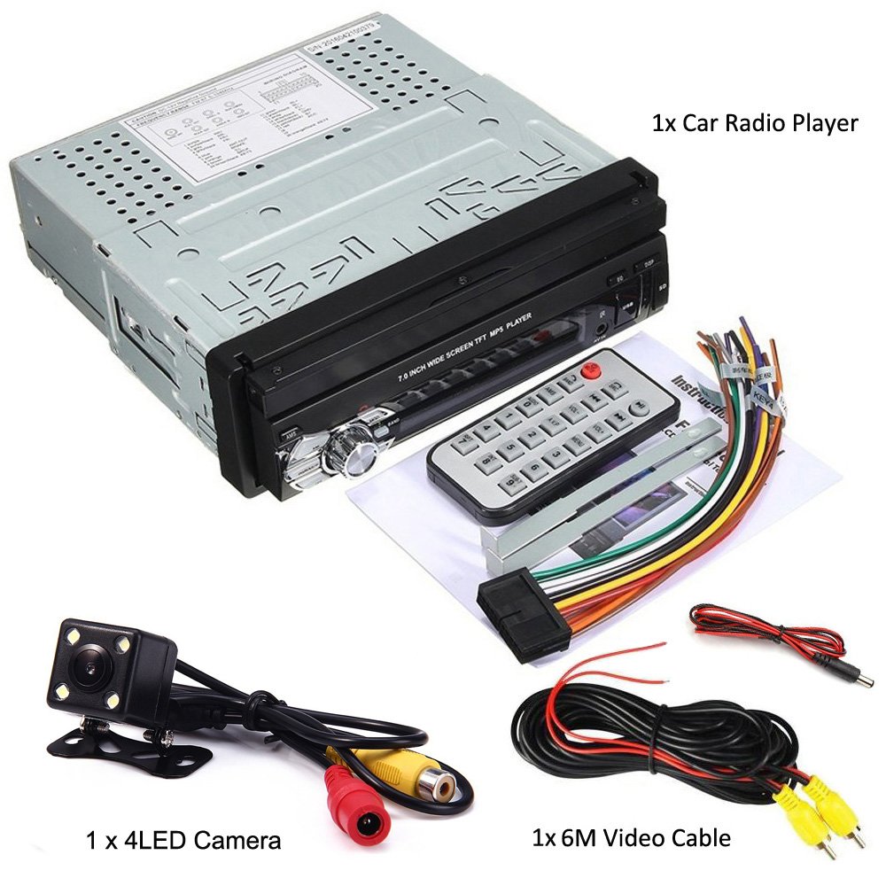Podofo Car Radio 1 Din 7" HD Detachable Touch Screen Single Din Car Stereo Autoradio Support FM USB AUX SD MP5 + Rear Camera