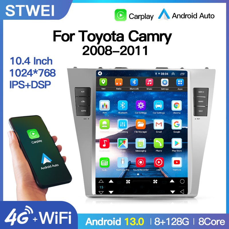 Android Car Radio Multimedia For Toyota Camry 6 XV 40 50 2008-2011 Carplay Stereo GPS Autoraido Tesla Style Video Player 2 Din