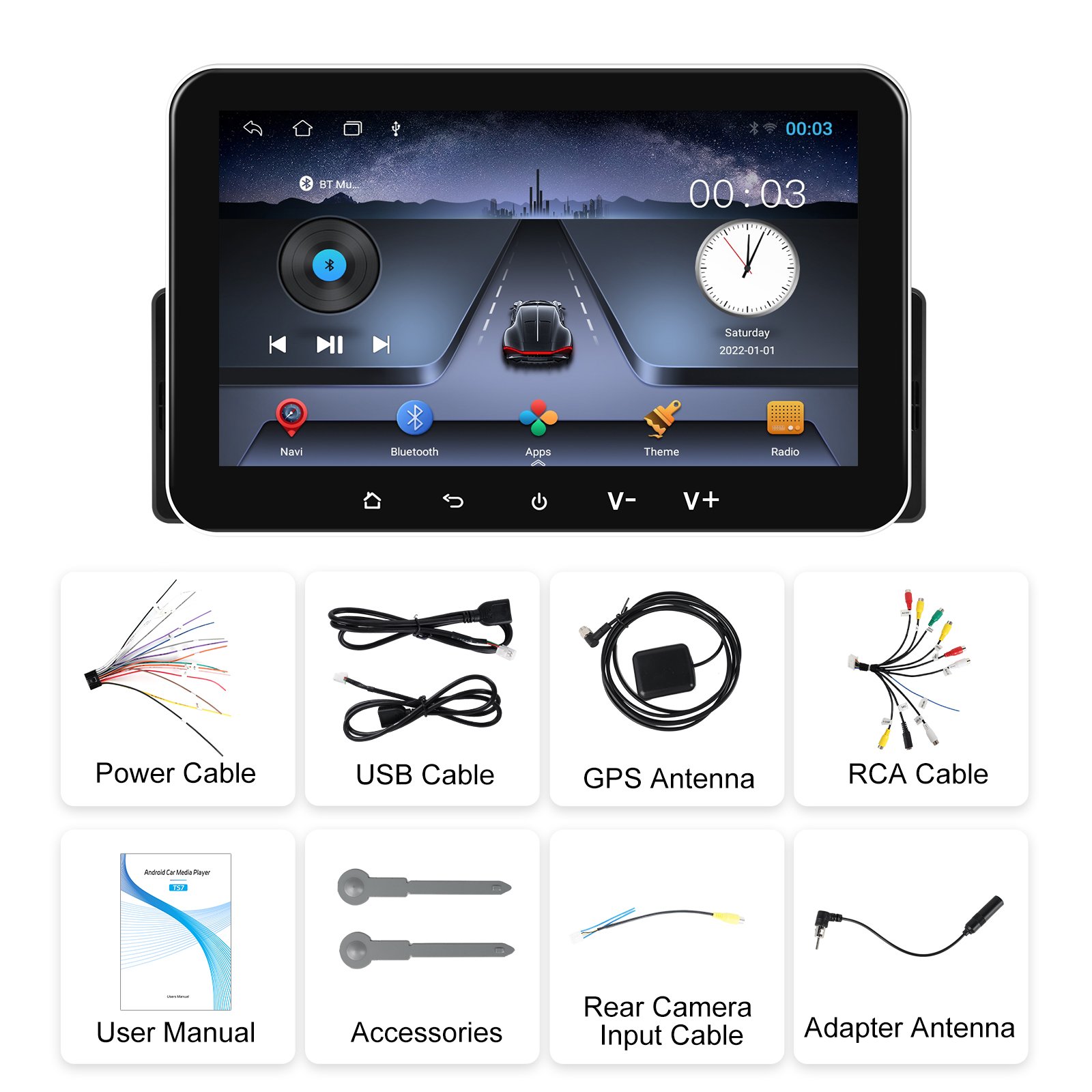 Podofo Single Din Android Car Stereo 7 Inch 2+32G Wireless Carplay/Android Auto IPS Screen GPS/WIFI/FM/USB/BT/EQ Dropshipping