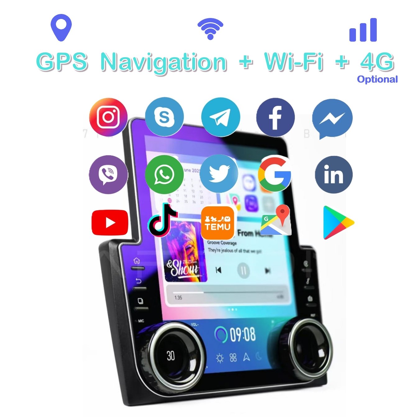 Zmecar Android OS 9.7" Vertical Diamond 2k Series Screen Dual Knob DSP 4G Wireless Carplay Android Auto Car DVD Player