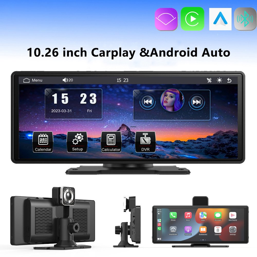 10inch HD portable carplay screen smart wireless car screen with dash camera loop recording DVR car monitor car dvd player