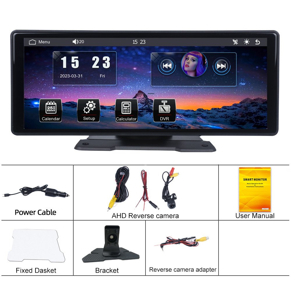 10inch HD portable carplay screen smart wireless car screen with dash camera loop recording DVR car monitor car dvd player