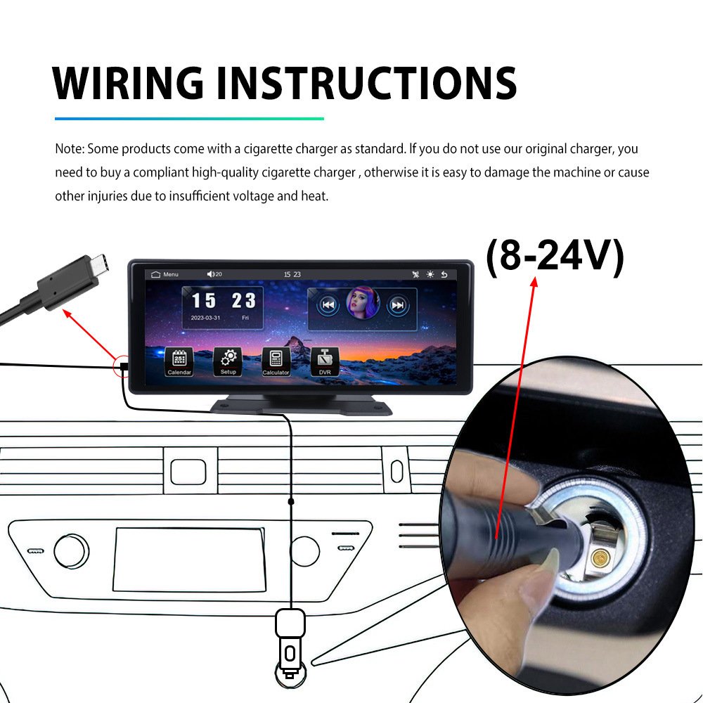 10inch HD portable carplay screen smart wireless car screen with dash camera loop recording DVR car monitor car dvd player