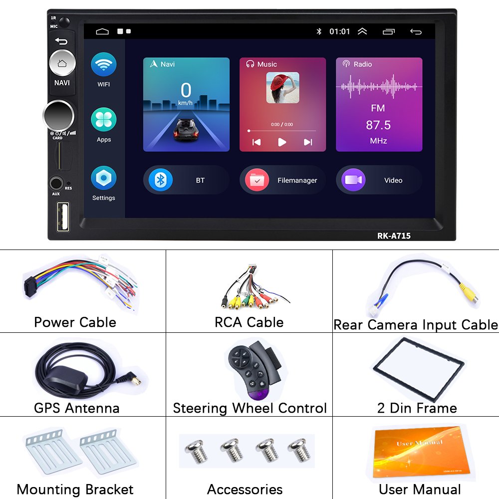 (EU Stock) Podofo 2+64GB Android Car Radio Stereo 2 Din 7" CarPlay Android Auto GPS WIFI Hi-Fi Audio FM RDS USB Universal OEM