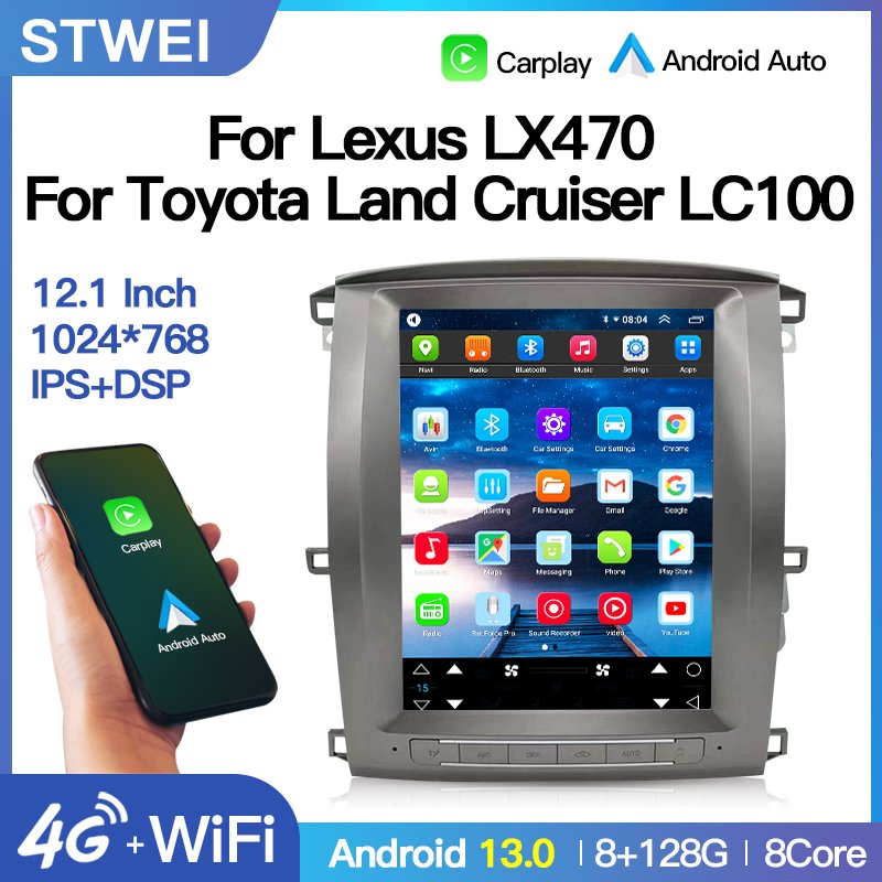 For Lexus LX470 For Toyota Land Cruiser LC100 2006-2011 Car Radio Player GPS Navigation Video Multimedia Android 13 Auto Carplay