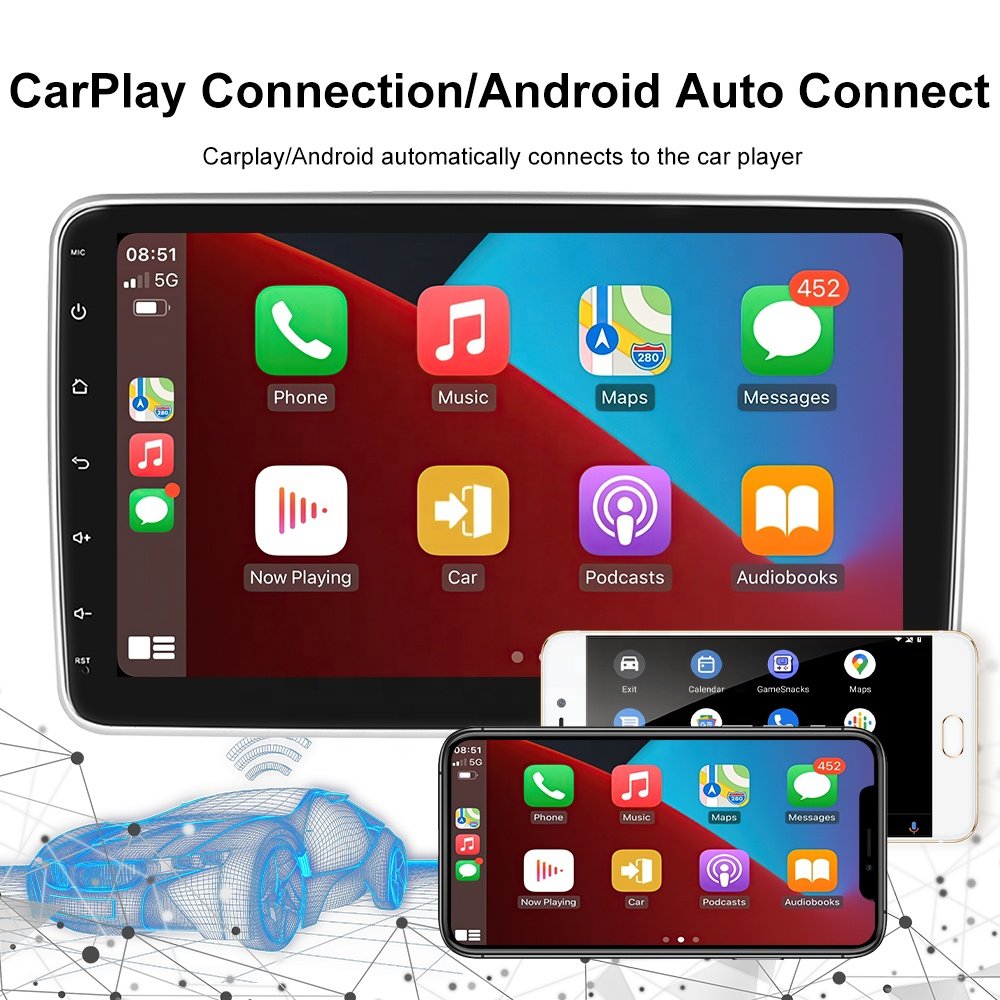 Podofo 10.1" Rotating Screen 2 Din Android 1+32/2+64GB Car Radio Stereo Autoradio Carplay Android Auto GPS Wifi BT Hifi Audio