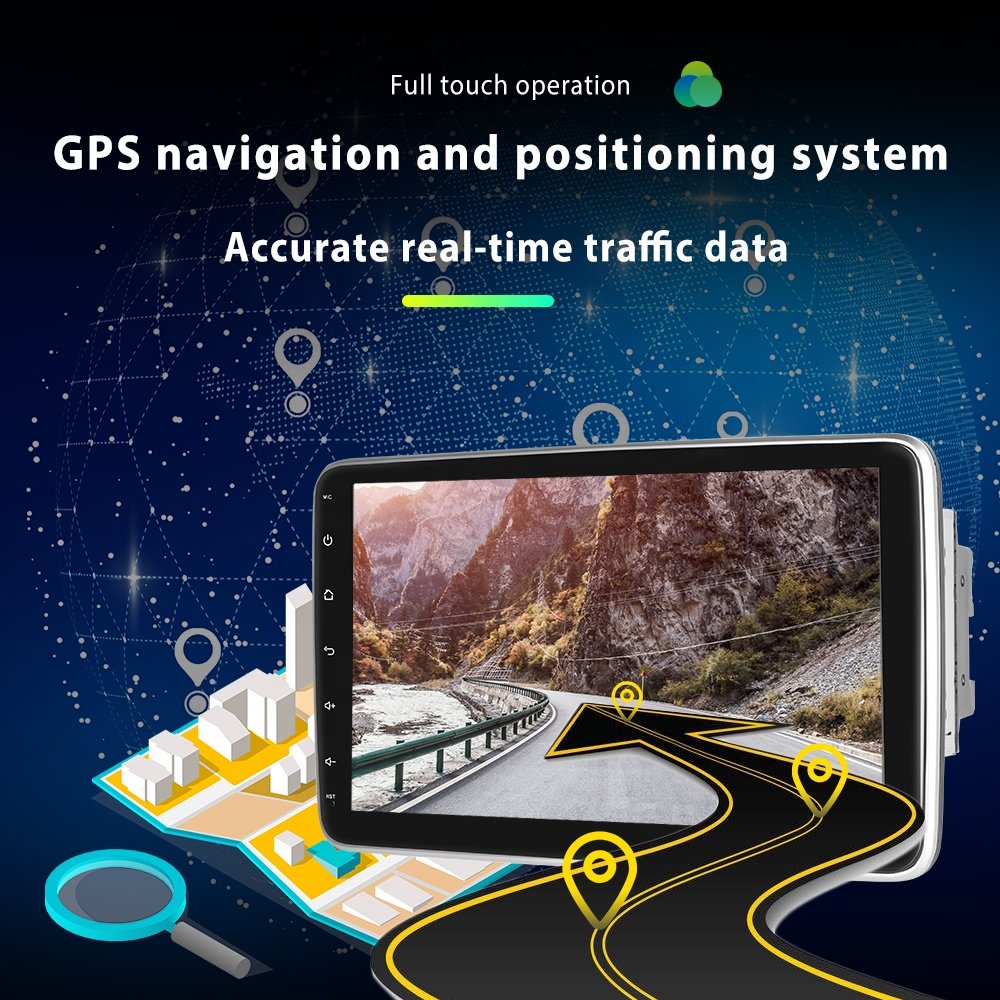Podofo 10.1" Rotating Screen 2 Din Android 1+32/2+64GB Car Radio Stereo Autoradio Carplay Android Auto GPS Wifi BT Hifi Audio