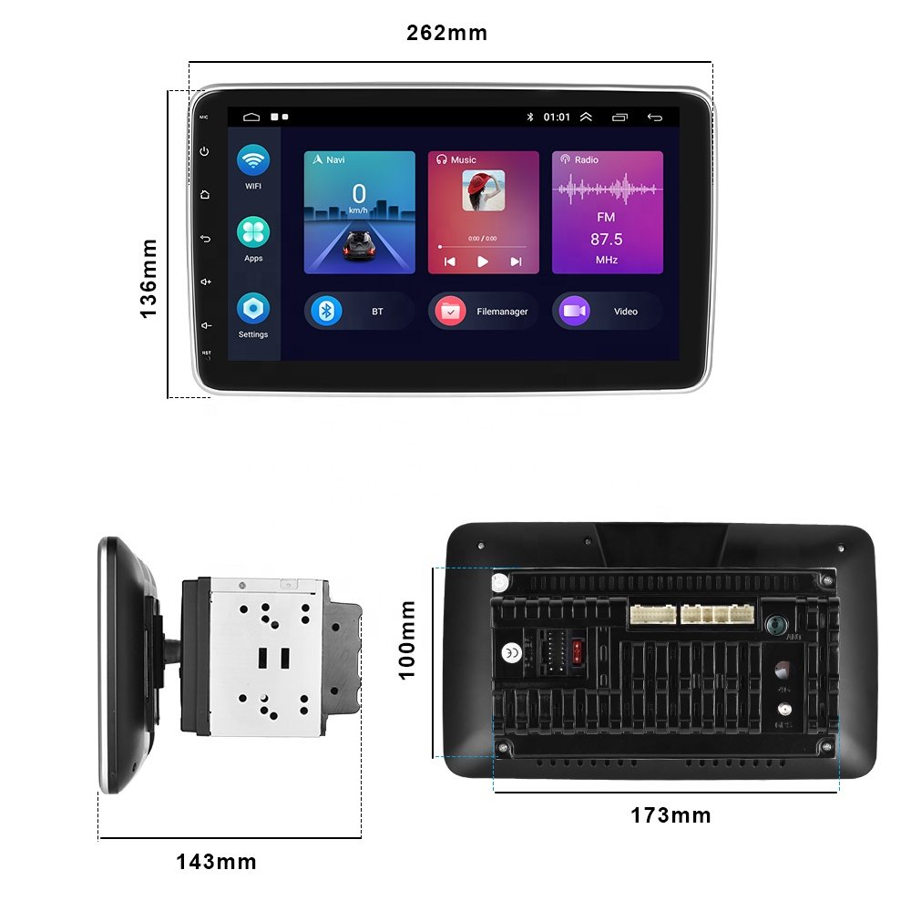 Podofo 10.1" Rotating Screen 2 Din Android 1+32/2+64GB Car Radio Stereo Autoradio Carplay Android Auto GPS Wifi BT Hifi Audio