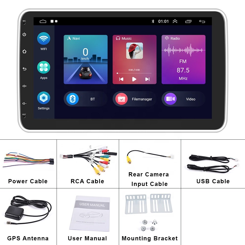 Podofo 10.1" Rotating Screen 2 Din Android 1+32/2+64GB Car Radio Stereo Autoradio Carplay Android Auto GPS Wifi BT Hifi Audio