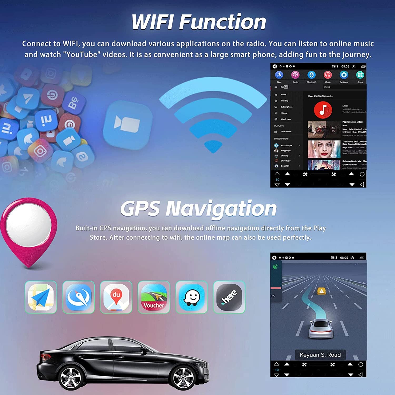(USA Stock) Podofo 9.7" Android Car Stereo Car Radio For Hyundai Sonata 2010-2015 With Carplay Android Auto GPS Wifi Hifi FM RDS
