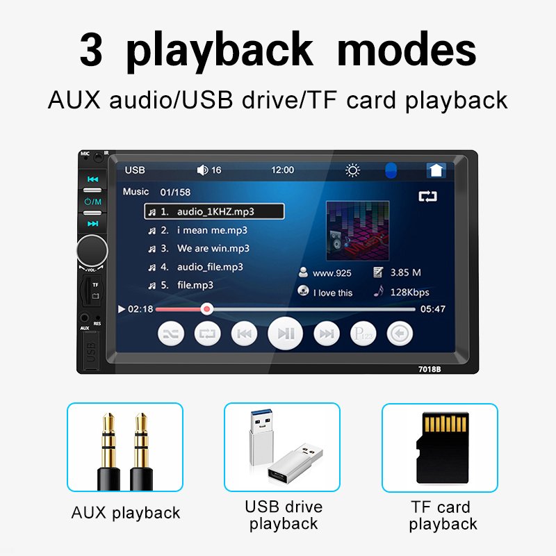7'' Screen with Backup Rear View Camera Car Stereo Radio DVD Player MP5 Multimedia Double Din with Carplay and Android Auto