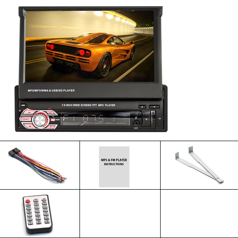 Podofo 1 Din 7" Car Video Car Radio With Motorized Retractable Touch Screen Car Stereo Audio Autoradio MP5 Player BT FM
