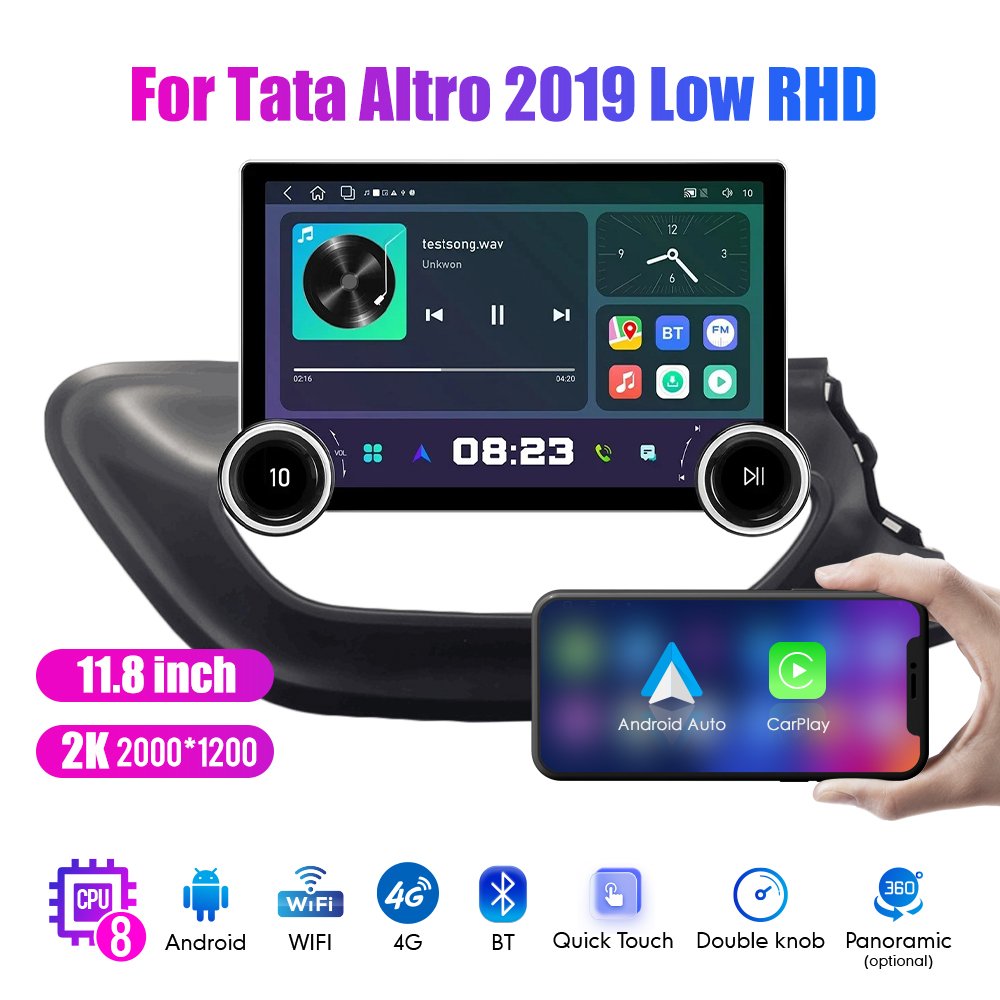11.8Inch 2Din Android Car Radio For Tata Altro 2019 Low RHD 2K QLED Screen Car Stereo Car DVD Player Carplay Android Auto