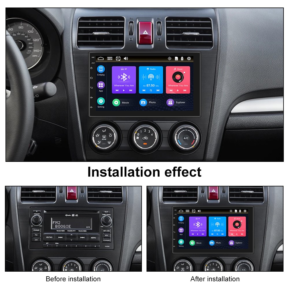 Podofo Double Din Car Stereo Carplay & Android Auto Car Radio Autoestereo 2 Din 7'' HD Touch Screen BT FM Receiver + Mic