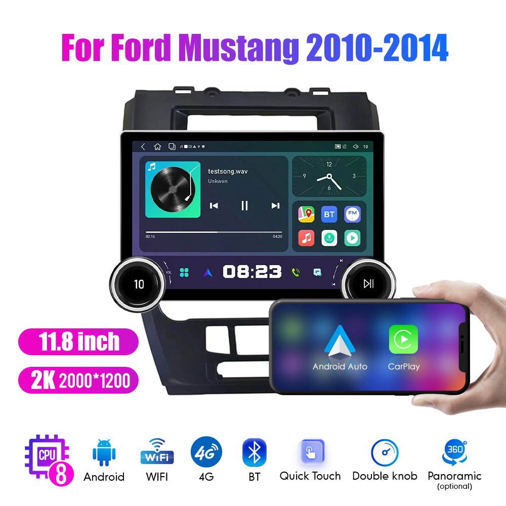 11.8Inch Car Radio For Ford Mustang 2010-2014 DIAMOND 2K QLED Screen 2Din Android Car Stereo Car DVD Player Carplay DSP