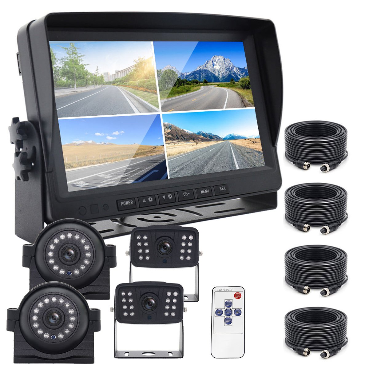 Truck DVR 4 CH quad Digital Video Recorder Backup Reverse Camera 4pin 7 inch Rear View Monitor for Bus RV Trailer car tv monitor