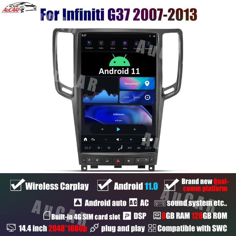 AuCar 14.4" Android 11 Tesla Screen Car Radio Video Android Stereo Car GPS For Infiniti G37 2007-2013 Car Multimedia DVD Player