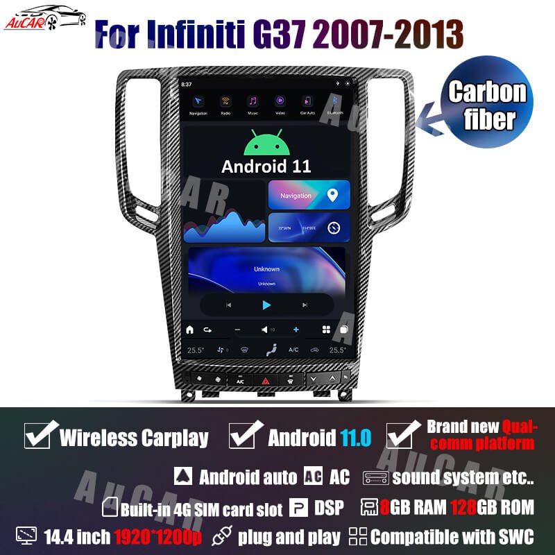 AuCar 14.4" Android 11 Tesla Screen Car Radio Video Android Stereo Car GPS For Infiniti G37 2007-2013 Car Multimedia DVD Player