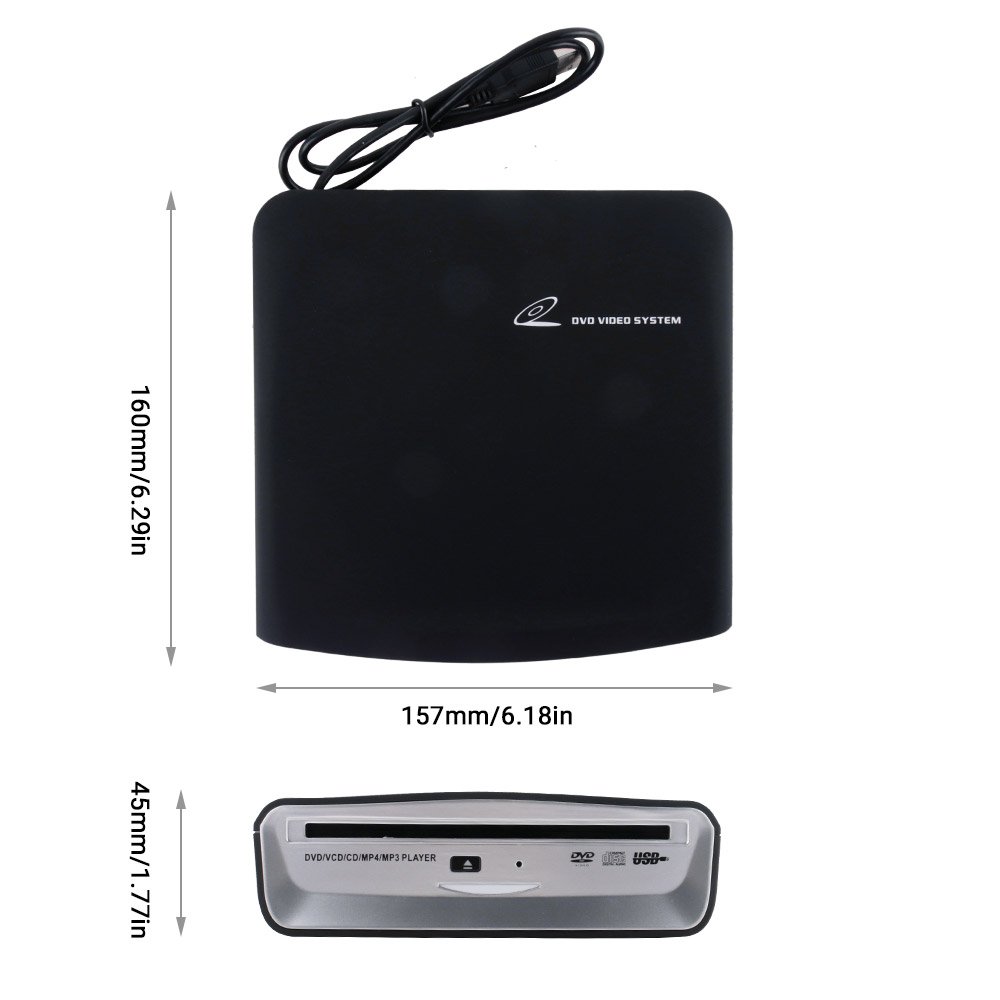 Universal External Car CD System MP3 HD Video Player With USB PowerP Compatible with PC TV Android Head Unit Stereo
