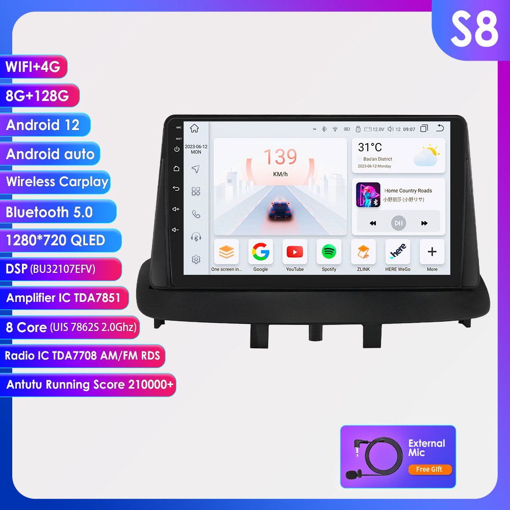 9 Inch Android 12 car dvd Player for Renault Megane 3 2008 2014 with apple car play with navigation & gps 4g