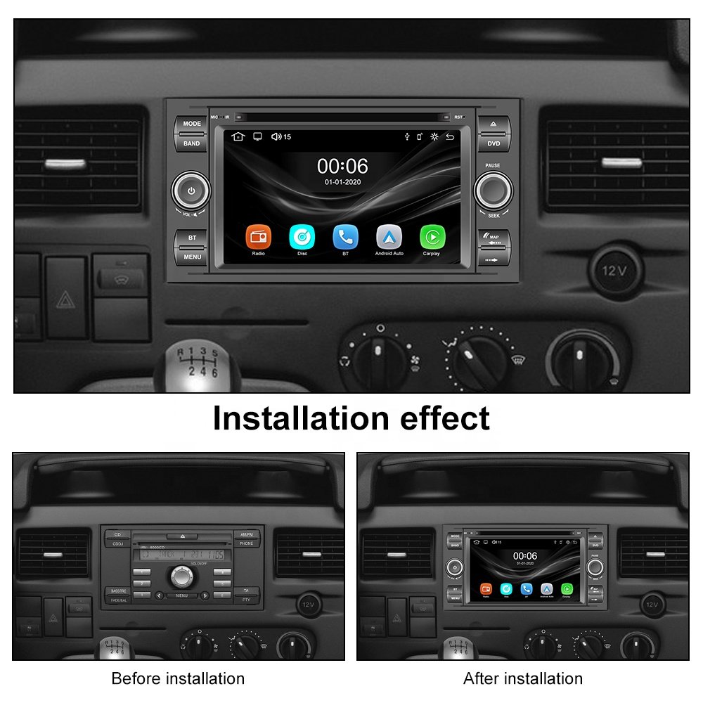Podofo Double Din 7'' Car MP5 Player Car DVD Player Carplay Android Auto For Ford Transit GPS FM BT Touch Screen Autoradio