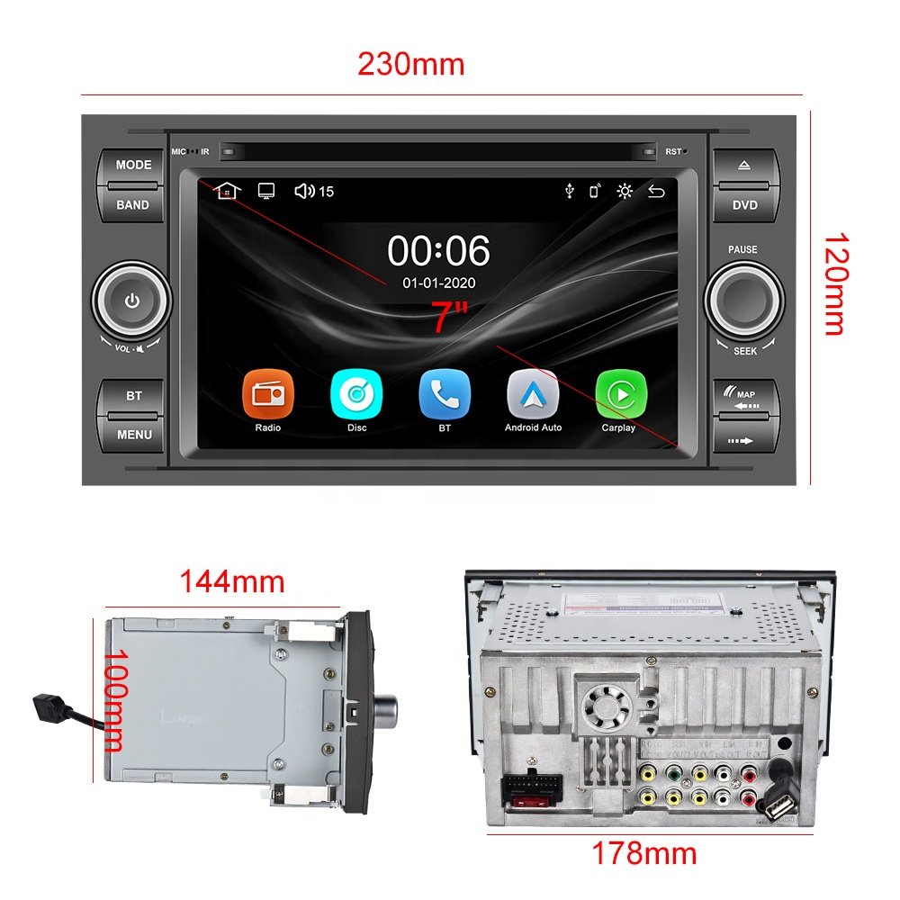 Podofo Double Din 7'' Car MP5 Player Car DVD Player Carplay Android Auto For Ford Transit GPS FM BT Touch Screen Autoradio