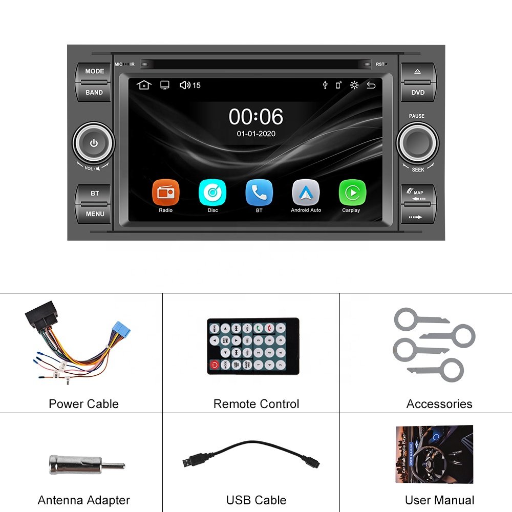 Podofo Double Din 7'' Car MP5 Player Car DVD Player Carplay Android Auto For Ford Transit GPS FM BT Touch Screen Autoradio