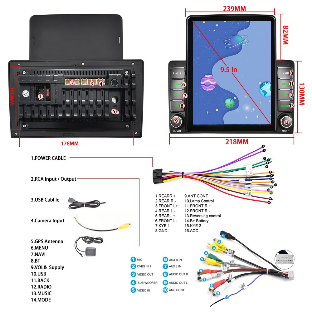 Pofodo 9.5'' Android 13 Car Radio Stereo Vertical Touch Screen for Tesla Style 2 Din Autoradio GPS WIFI BT RDS FM