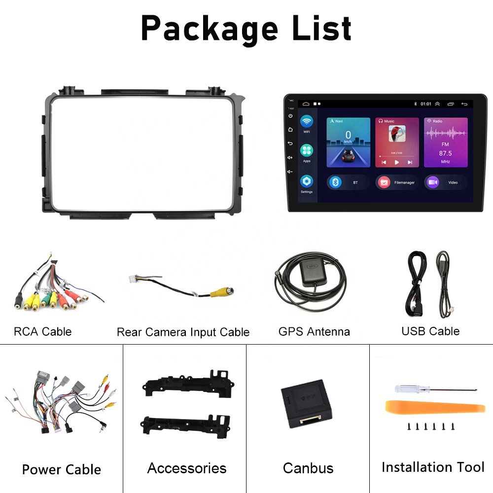 (US Stock) Podofo Car Stereo Radio For Honda Vezel/XR-V 2014 Carplay Android Auto GPS WiFi 9" Android 13 Auto Parts Fascia Panel