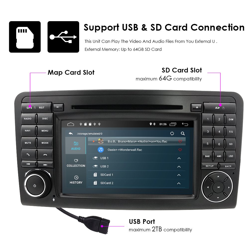 iPoster 7" Android 9.0 2 Din Quad-Core 2 Din 2+16 GB Car Radio DVD Player For Mercedes Benz ML GL